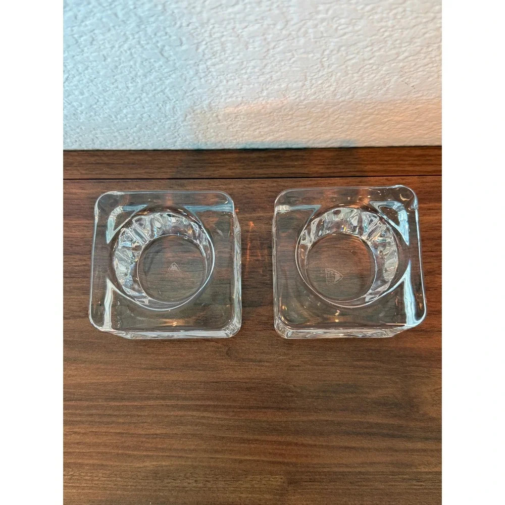Orrefors Sweden PAIR of Ice‎ Cube Crystal Votive Candle Holders 2 3/4